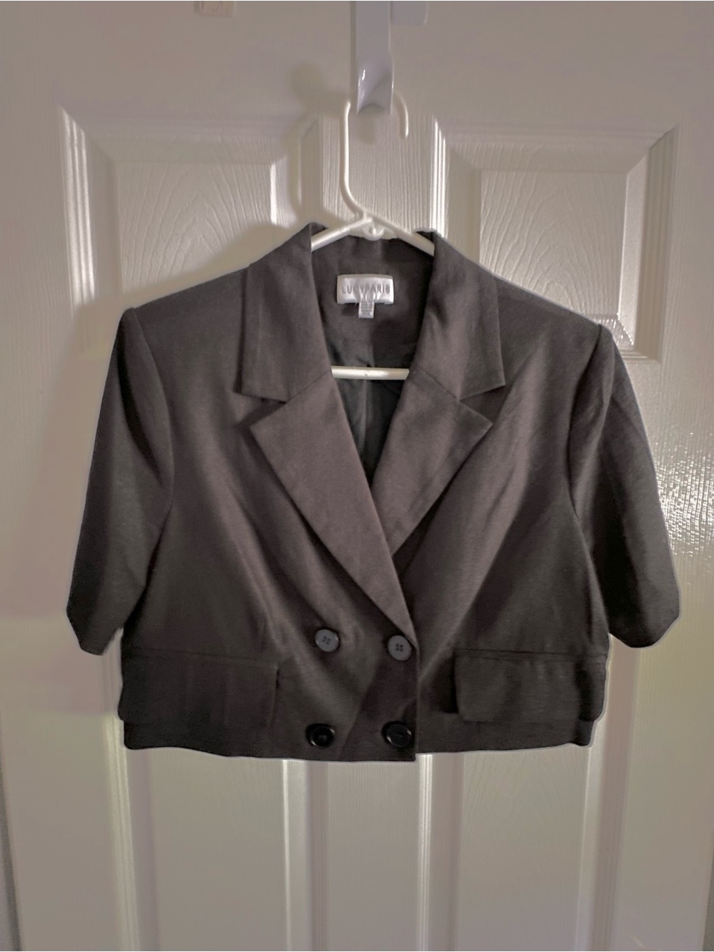 Lucy Paris Brown Cropped Double-Button Blazer